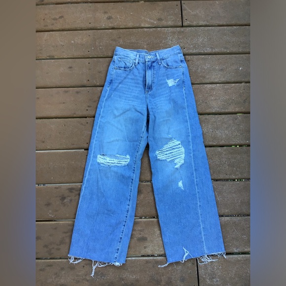 EXPRESS SIZE 00 DISTRESSED HIGH RISE WIDE LEG JEANS H19 - Picture 1 of 10